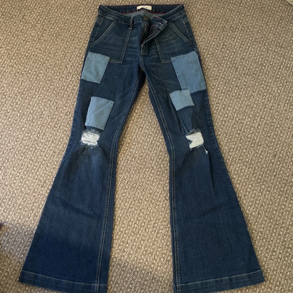 Cello Dark Blue Flare Jeans with Patchwork